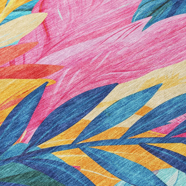 HomeRoots 5' Sky Blue and Pink Floral Area Rug – Durable, Washable Design for Indoor and Outdoor Use, Stylish Decor 8' X 10' 611129