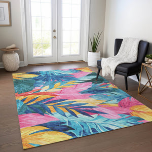 HomeRoots 5' Sky Blue and Pink Floral Area Rug – Durable, Washable Design for Indoor and Outdoor Use, Stylish Decor 8' X 10' 611129