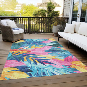 HomeRoots 5' Sky Blue and Pink Floral Area Rug – Durable, Washable Design for Indoor and Outdoor Use, Stylish Decor 8' X 10' 611129