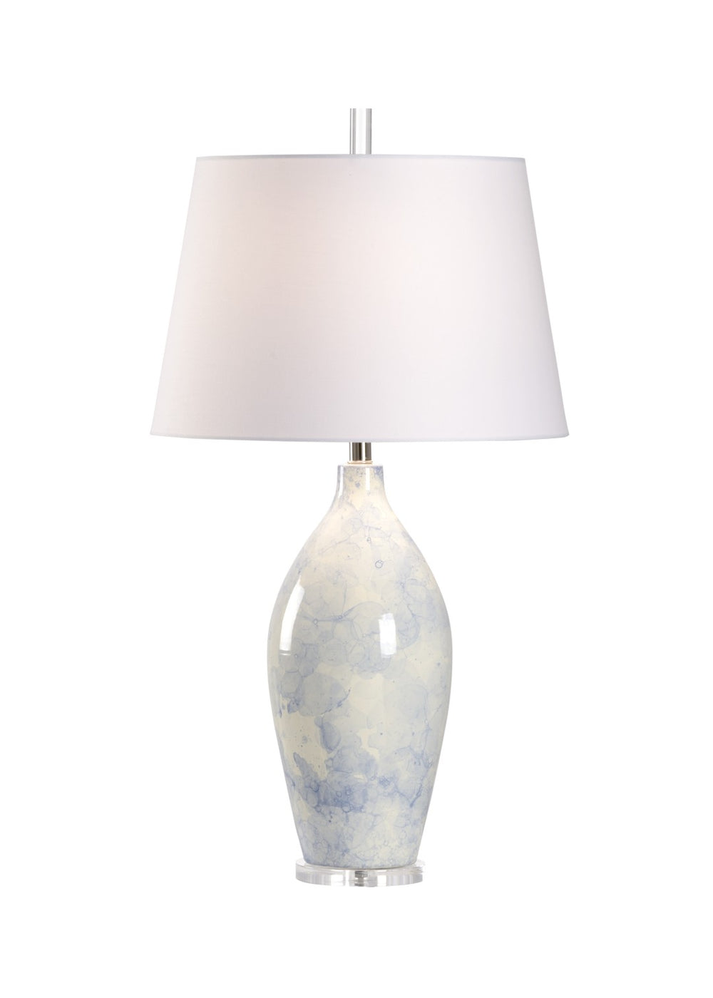 Wildwood Boccale Italian Ceramic Table Lamp With Blue Bubble-Water Glaze And White Linen Shade, 33.5" H 61113