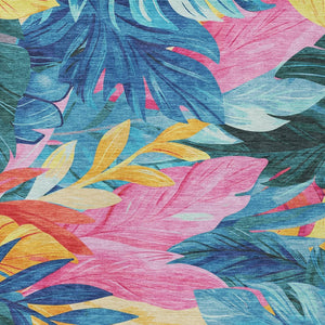 HomeRoots 5' Sky Blue and Pink Floral Area Rug – Durable, Washable Design for Indoor and Outdoor Use, Stylish Decor 9' X 12' 611130