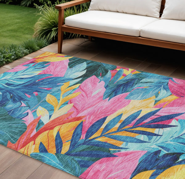 HomeRoots 5' Sky Blue and Pink Floral Area Rug – Durable, Washable Design for Indoor and Outdoor Use, Stylish Decor 10' X 14' 611131