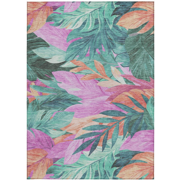 HomeRoots 5' Teal Blue Aqua Floral Indoor Outdoor Area Rug - Durable, Washable, Perfect for Coastal Décor 5' X 8' 611133