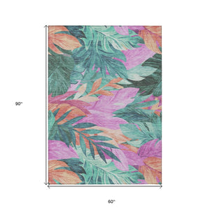 HomeRoots 5' Teal Blue Aqua Floral Indoor Outdoor Area Rug - Durable, Washable, Perfect for Coastal Décor 5' X 8' 611133