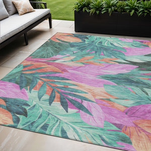 HomeRoots 5' Teal Blue Aqua Floral Indoor Outdoor Area Rug - Durable, Washable, Perfect for Coastal Décor 5' X 8' 611133