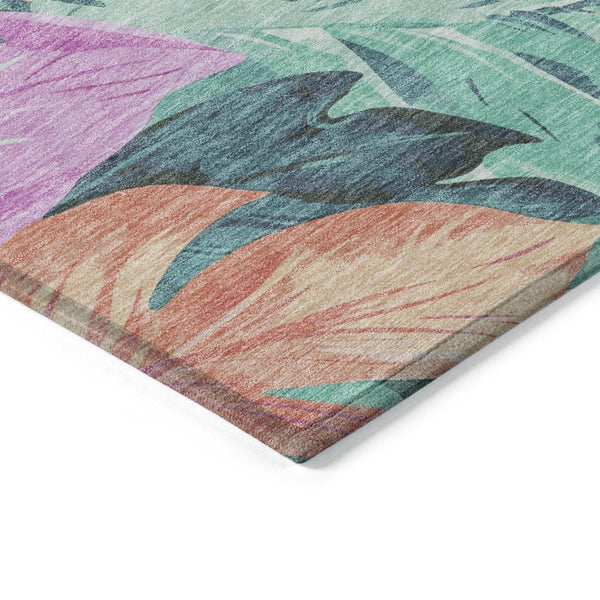 HomeRoots 5' Teal Blue Aqua Floral Indoor Outdoor Area Rug - Durable, Washable, Perfect for Coastal Décor 5' X 8' 611133