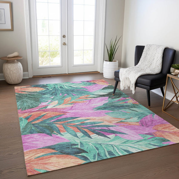 HomeRoots 5' Teal Blue Aqua Floral Indoor Outdoor Area Rug - Durable, Washable, Perfect for Coastal Décor 5' X 8' 611133