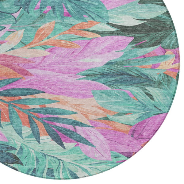 HomeRoots 5' Teal Blue Aqua Floral Indoor Outdoor Area Rug - Durable, Washable, Perfect for Coastal Décor 8' Round 611134