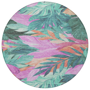 HomeRoots 5' Teal Blue Aqua Floral Indoor Outdoor Area Rug - Durable, Washable, Perfect for Coastal Décor 8' Round 611134