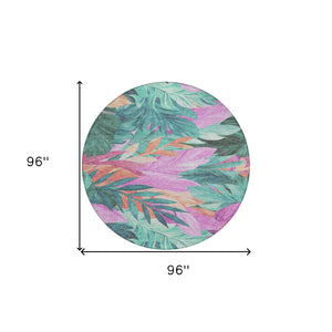 HomeRoots 5' Teal Blue Aqua Floral Indoor Outdoor Area Rug - Durable, Washable, Perfect for Coastal Décor 8' Round 611134