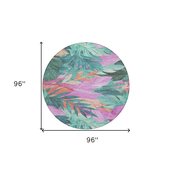 HomeRoots 5' Teal Blue Aqua Floral Indoor Outdoor Area Rug - Durable, Washable, Perfect for Coastal Décor 8' Round 611134