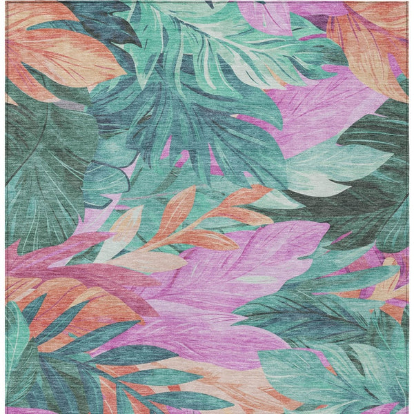 HomeRoots 5' Teal Blue Aqua Floral Indoor Outdoor Area Rug - Durable, Washable, Perfect for Coastal Décor 8' X 10' 611135