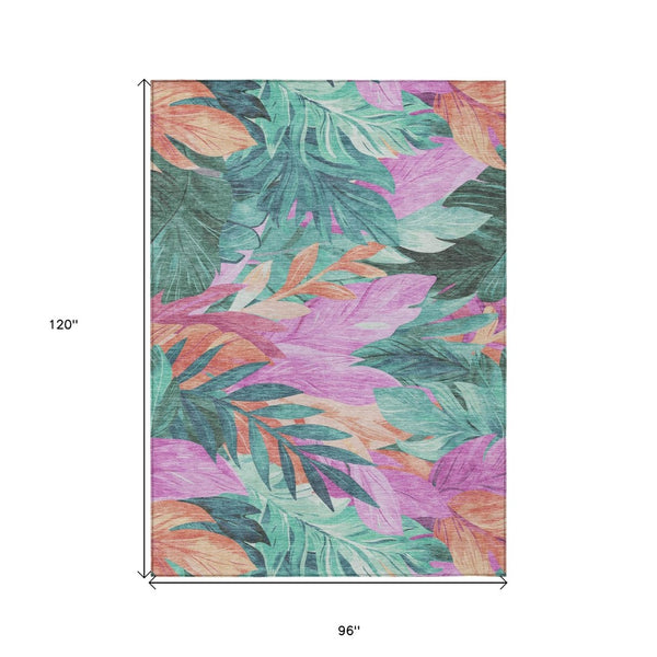 HomeRoots 5' Teal Blue Aqua Floral Indoor Outdoor Area Rug - Durable, Washable, Perfect for Coastal Décor 8' X 10' 611135