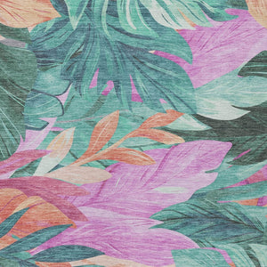 HomeRoots 5' Teal Blue Aqua Floral Indoor Outdoor Area Rug - Durable, Washable, Perfect for Coastal Décor 8' X 10' 611135
