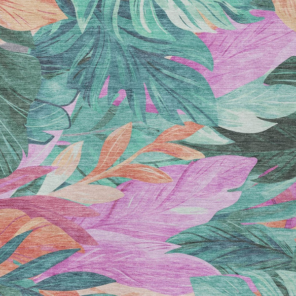 HomeRoots 5' Teal Blue Aqua Floral Indoor Outdoor Area Rug - Durable, Washable, Perfect for Coastal Décor 8' X 10' 611135