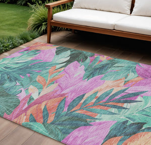 HomeRoots 5' Teal Blue Aqua Floral Indoor Outdoor Area Rug - Durable, Washable, Perfect for Coastal Décor 9' X 12' 611136
