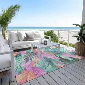 HomeRoots 5' Teal Blue Aqua Floral Indoor Outdoor Area Rug - Durable, Washable, Perfect for Coastal Décor 9' X 12' 611136