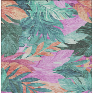 HomeRoots 5' Teal Blue Aqua Floral Indoor Outdoor Area Rug - Durable, Washable, Perfect for Coastal Décor 9' X 12' 611136