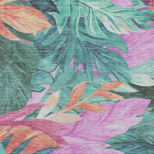 HomeRoots 5' Teal Blue Aqua Floral Indoor Outdoor Area Rug - Durable, Washable, Perfect for Coastal Décor 10' X 14' 611137