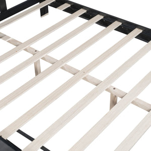 English Elm King Platform Bed Solid Wood Frame Navy Velvet Headboard Modern Bedroom Furniture N770PK379966C