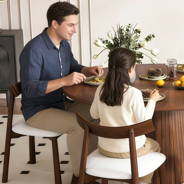 English Elm Retractable Rock Slab Dining Set with Leather Wrapped Base for Compact Apartments Walnut W2700S00126
