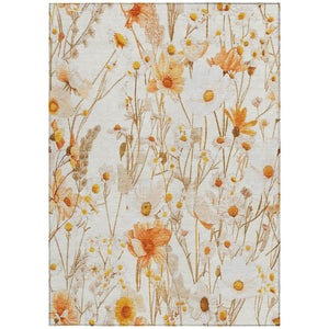 HomeRoots 5' Elegant Floral Area Rug - Ivory & Beige Washable Design for Indoor & Outdoor Spaces, Durable Style 5' X 8' 611145