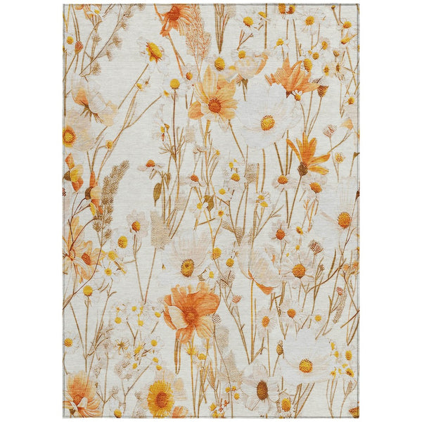 HomeRoots 5' Elegant Floral Area Rug - Ivory & Beige Washable Design for Indoor & Outdoor Spaces, Durable Style 5' X 8' 611145