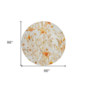 HomeRoots 5' Elegant Floral Area Rug - Ivory & Beige Washable Design for Indoor & Outdoor Spaces, Durable Style 8' Round 611146