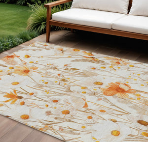 HomeRoots 5' Elegant Floral Area Rug - Ivory & Beige Washable Design for Indoor & Outdoor Spaces, Durable Style 8' X 10' 611147