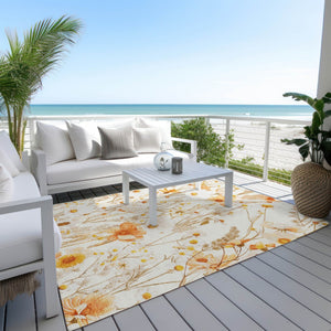 HomeRoots 5' Elegant Floral Area Rug - Ivory & Beige Washable Design for Indoor & Outdoor Spaces, Durable Style 8' X 10' 611147