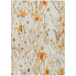 HomeRoots 5' Elegant Floral Area Rug - Ivory & Beige Washable Design for Indoor & Outdoor Spaces, Durable Style 8' X 10' 611147