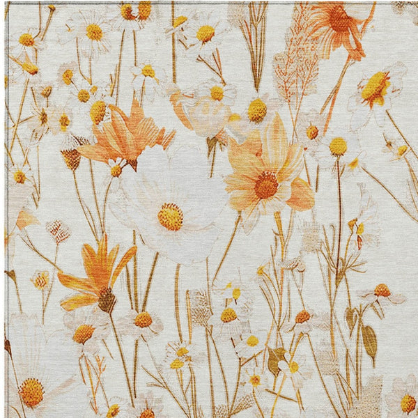 HomeRoots 5' Elegant Floral Area Rug - Ivory & Beige Washable Design for Indoor & Outdoor Spaces, Durable Style 8' X 10' 611147
