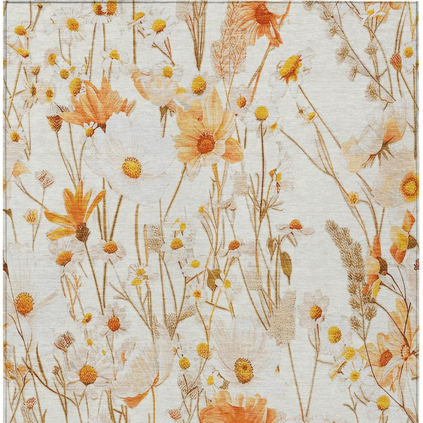 HomeRoots 5' Elegant Floral Area Rug - Ivory & Beige Washable Design for Indoor & Outdoor Spaces, Durable Style 9' X 12' 611148