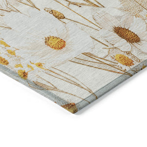 HomeRoots 5' Elegant Floral Area Rug - Ivory & Beige Washable Design for Indoor & Outdoor Spaces, Durable Style 9' X 12' 611148