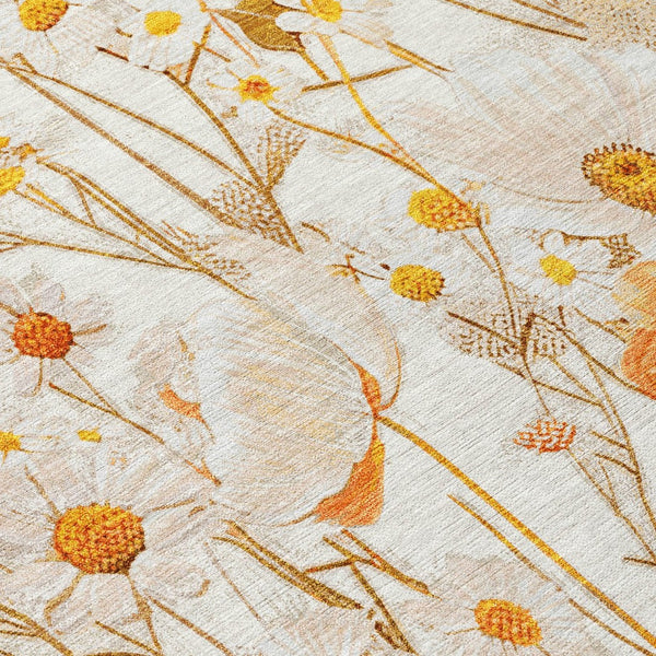 HomeRoots 5' Elegant Floral Area Rug - Ivory & Beige Washable Design for Indoor & Outdoor Spaces, Durable Style 9' X 12' 611148