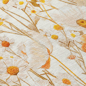 HomeRoots 5' Elegant Floral Area Rug - Ivory & Beige Washable Design for Indoor & Outdoor Spaces, Durable Style 10' X 14' 611149