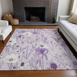 HomeRoots 5' Floral Area Rug in Soft Lavender and Lilac - Washable, Durable for Indoor and Outdoor Use 5' X 8' 611151