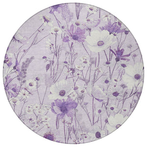 HomeRoots 5' Floral Area Rug in Soft Lavender and Lilac - Washable, Durable for Indoor and Outdoor Use 8' Round 611152