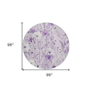HomeRoots 5' Floral Area Rug in Soft Lavender and Lilac - Washable, Durable for Indoor and Outdoor Use 8' Round 611152