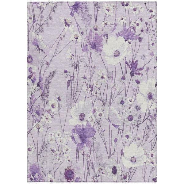 HomeRoots 5' Floral Area Rug in Soft Lavender and Lilac - Washable, Durable for Indoor and Outdoor Use 8' X 10' 611153