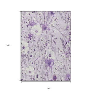 HomeRoots 5' Floral Area Rug in Soft Lavender and Lilac - Washable, Durable for Indoor and Outdoor Use 8' X 10' 611153