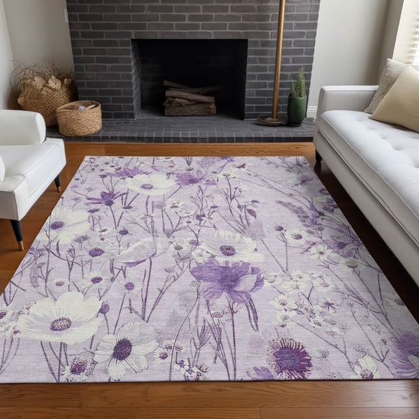 HomeRoots 5' Floral Area Rug in Soft Lavender and Lilac - Washable, Durable for Indoor and Outdoor Use 8' X 10' 611153