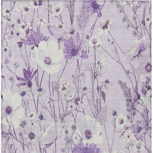 HomeRoots 5' Floral Area Rug in Soft Lavender and Lilac - Washable, Durable for Indoor and Outdoor Use 9' X 12' 611154
