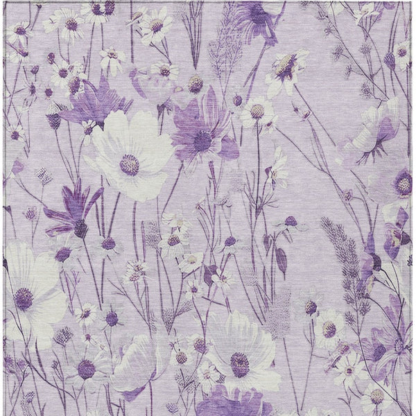HomeRoots 5' Floral Area Rug in Soft Lavender and Lilac - Washable, Durable for Indoor and Outdoor Use 9' X 12' 611154