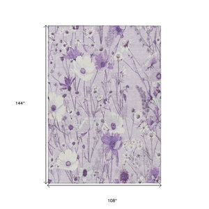 HomeRoots 5' Floral Area Rug in Soft Lavender and Lilac - Washable, Durable for Indoor and Outdoor Use 9' X 12' 611154