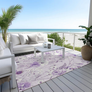 HomeRoots 5' Floral Area Rug in Soft Lavender and Lilac - Washable, Durable for Indoor and Outdoor Use 9' X 12' 611154