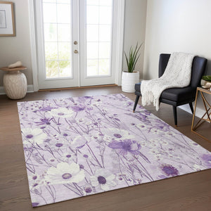 HomeRoots 5' Floral Area Rug in Soft Lavender and Lilac - Washable, Durable for Indoor and Outdoor Use 9' X 12' 611154