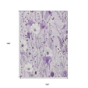 HomeRoots 5' Floral Area Rug in Soft Lavender and Lilac - Washable, Durable for Indoor and Outdoor Use 10' X 14' 611155