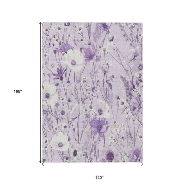 HomeRoots 5' Floral Area Rug in Soft Lavender and Lilac - Washable, Durable for Indoor and Outdoor Use 10' X 14' 611155