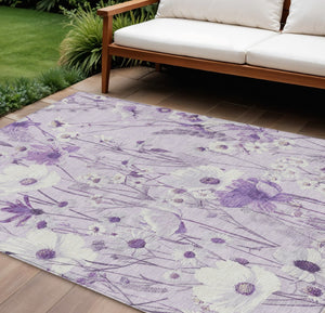 HomeRoots 5' Floral Area Rug in Soft Lavender and Lilac - Washable, Durable for Indoor and Outdoor Use 10' X 14' 611155